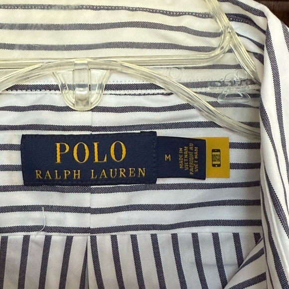 Ralph Lauren  Women’s White and Navy Striped Button-Down Shirt Size M - Picture 3 of 8